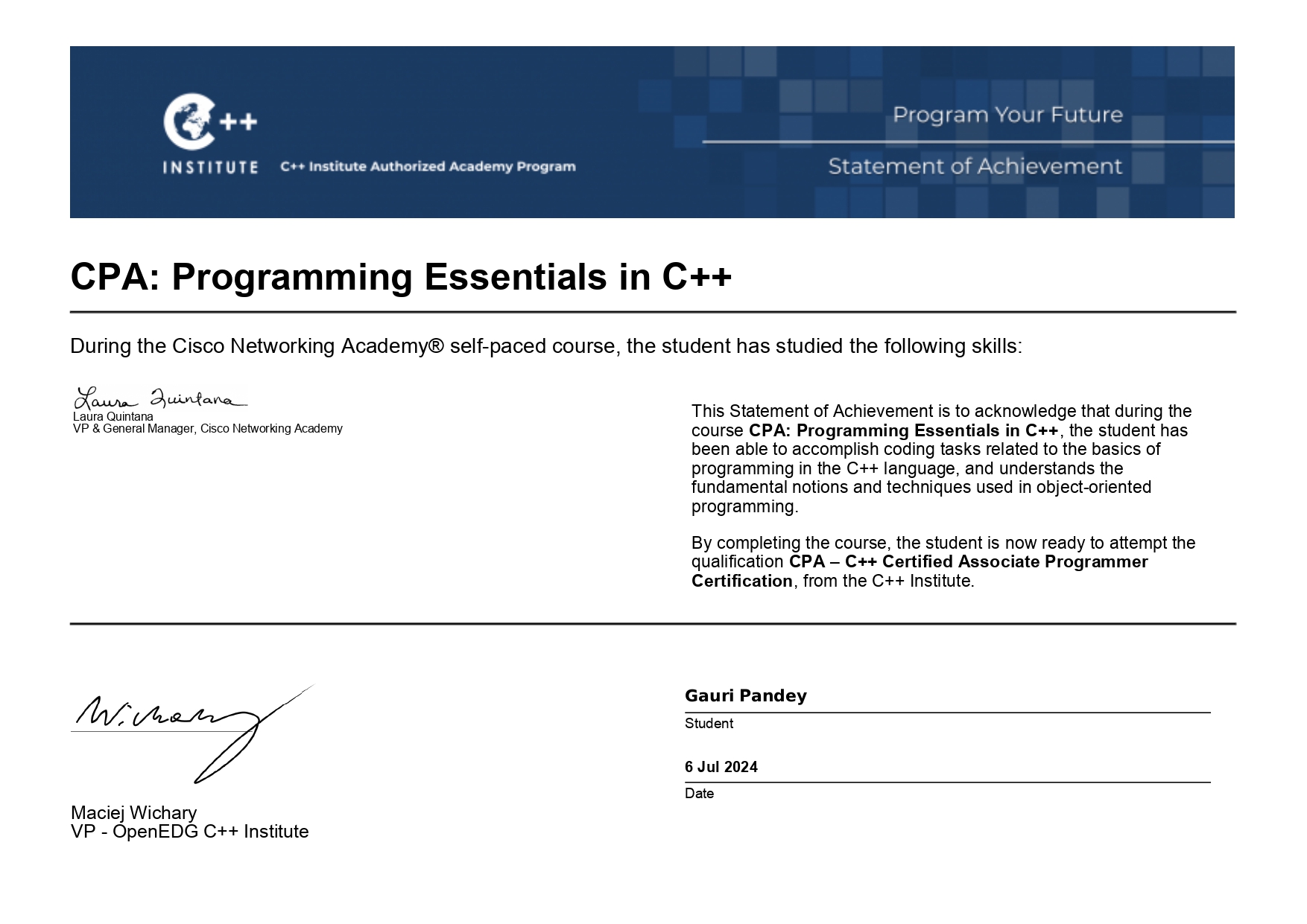CPA Programming Certificate