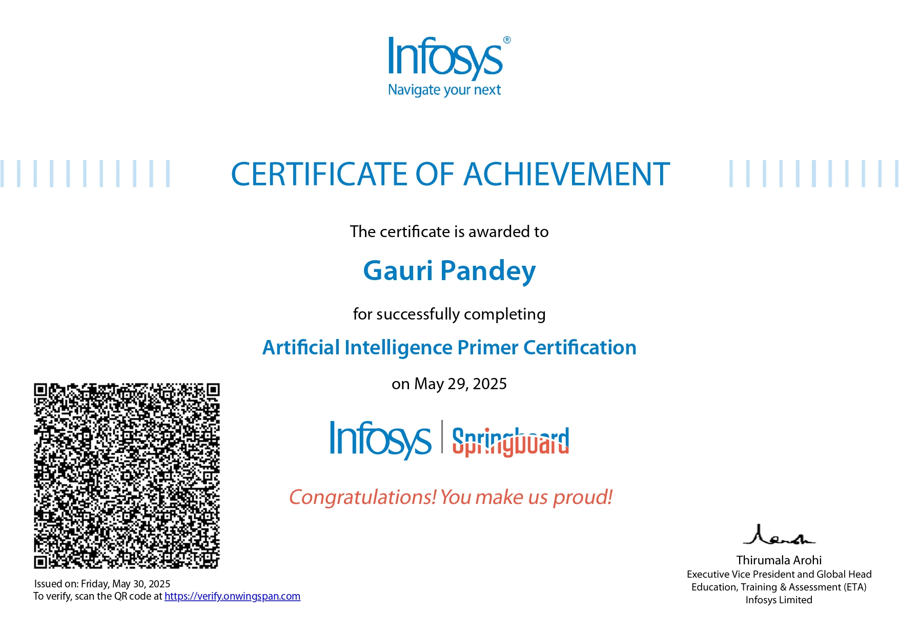 Infosys Springboard Certificate
